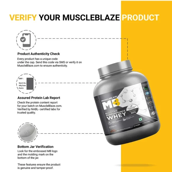 MuscleBlaze Biozyme Performance Whey Protein Powder, Chocolate Hazelnut (2kg / 4.4lbs) | 25g Protein Per Scoop | Clinically Tested 50% Higher Protein Absorption - Image 9
